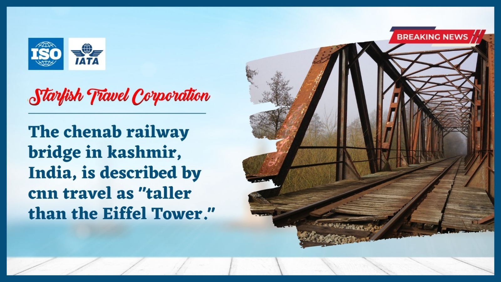 The chenab railway bridge in kashmir, India, is described by cnn travel as taller than the Eiffel Tower.