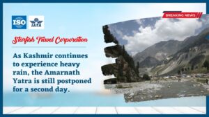Read more about the article As Kashmir continues to experience heavy rain, the Amarnath Yatra is still postponed for a second day.