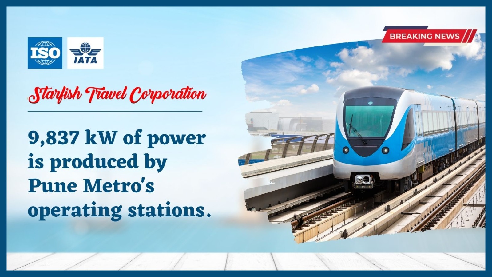  9,837 kW of power is produced by Pune Metro’s operating stations.