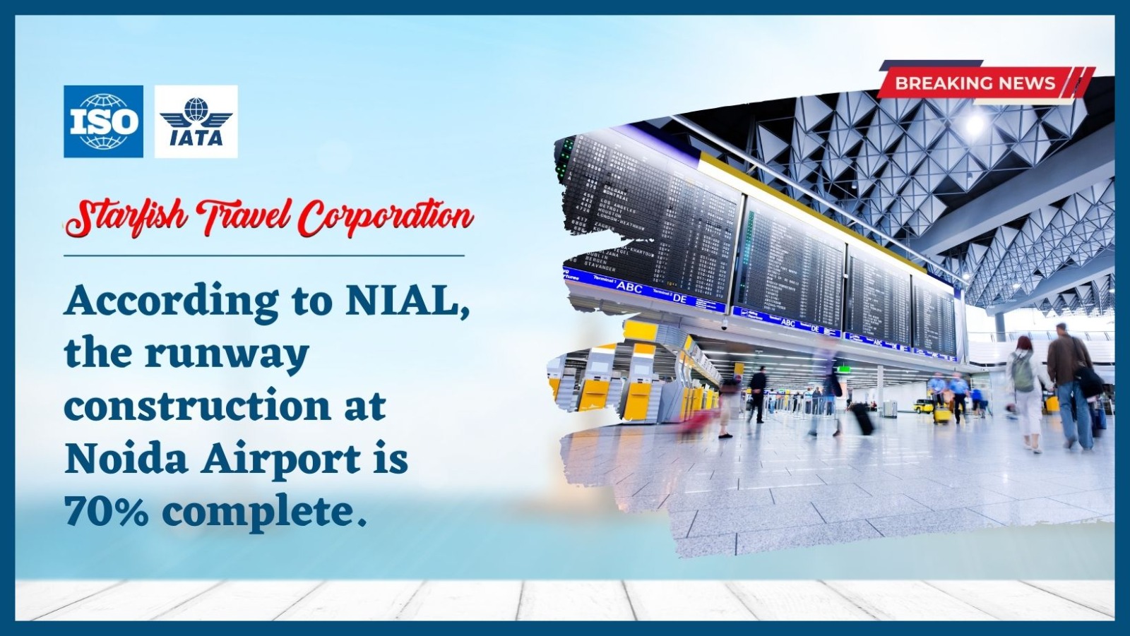 According to NIAL, the runway construction at Noida Airport is 70% complete.